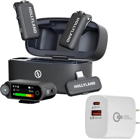 Hollyland Lark MAX 2 Combo 2.4GHz 2-Person Wireless Lavalier Microphone System, Space Gray, Bundle with 20W 2-Port USB-C/USB-A Wall Charger in Kuwait