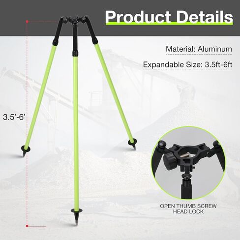 6FT/1.8M Aluminum Surveying Tripod for Prism Pole, GPS RTK, Total Station, Adjustable Lightweight Tripod with Carry Bag, Surveying Bipod/Tripod for Construction, Land Survey, Green in Kuwait