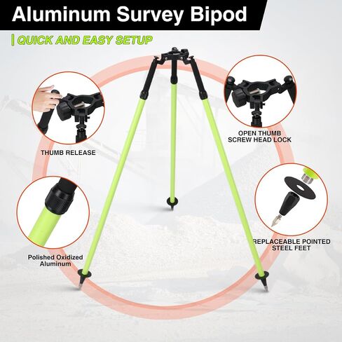 6FT/1.8M Aluminum Surveying Tripod for Prism Pole, GPS RTK, Total Station, Adjustable Lightweight Tripod with Carry Bag, Surveying Bipod/Tripod for Construction, Land Survey, Green in Kuwait