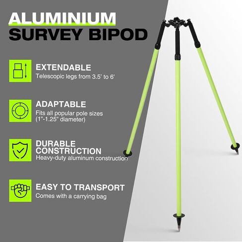 6FT/1.8M Aluminum Surveying Tripod for Prism Pole, GPS RTK, Total Station, Adjustable Lightweight Tripod with Carry Bag, Surveying Bipod/Tripod for Construction, Land Survey, Green in Kuwait
