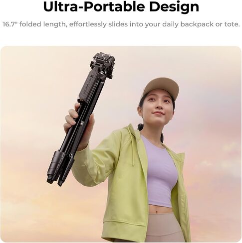 K&F CONCEPT Lightweight Camera Tripod for Phone | 16.7" (42.5cm) Folded, Quick Release Plate, Phone Holder & Strap, Max 62.2" (158cm) Height, 3kg Load, S205A1 in Kuwait