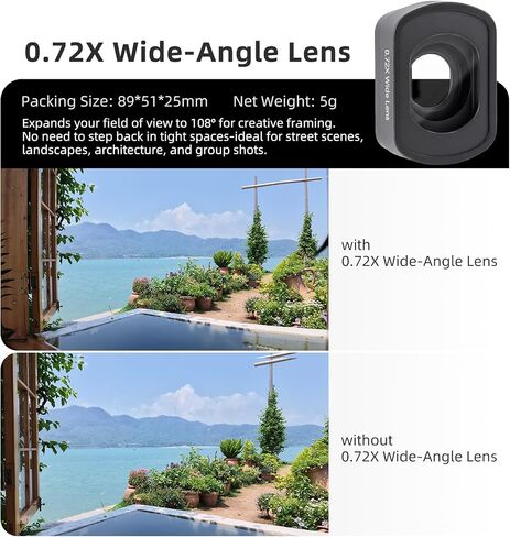 Wide Angle Lens for DJI Osmo Pocket 4 Handheld Camera 0.72 x 108° Magnetic Wide Lens Kit (1pcs Wide Angle Lens) in Kuwait