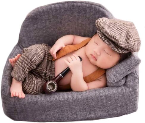 Zeroest Newborn Boy Photography Outfits Prop - Suspenders & Hat | Baby Photography Props for New Born Photo Shoot, Infant Boys Posing Photoshoot Costume Set in Kuwait