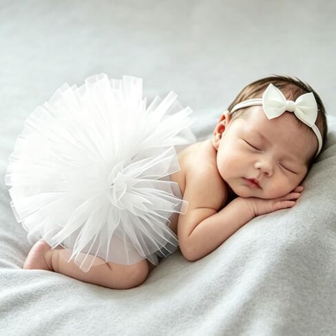 Newborn Tutu Photography Outfits Newborn Photography Outfits Girl Baby Props Infant Tutu Skirt Girl Photo Shoot Set (White) in Saudi Arabia