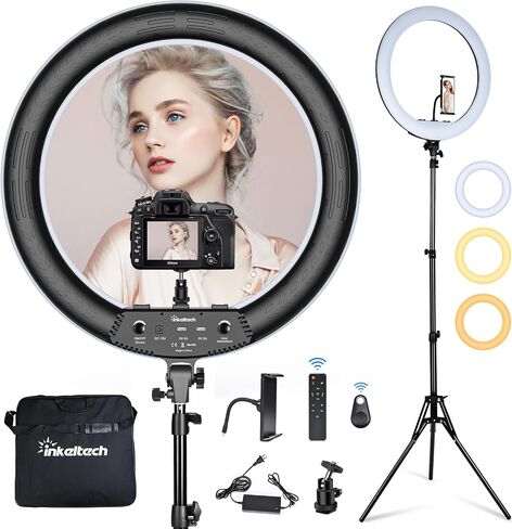 21inch Ring Light with Tripod and Phone Holder for Vlog, YouTube Video, 3000K-6000K Dimmable Bi-Color LED Light Ring for Makeup, Selfie, Camera - Control with Remote in Kuwait