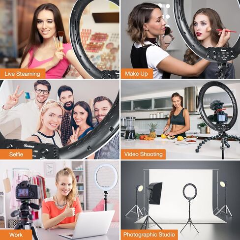21inch Ring Light with Tripod and Phone Holder for Vlog, YouTube Video, 3000K-6000K Dimmable Bi-Color LED Light Ring for Makeup, Selfie, Camera - Control with Remote in Kuwait
