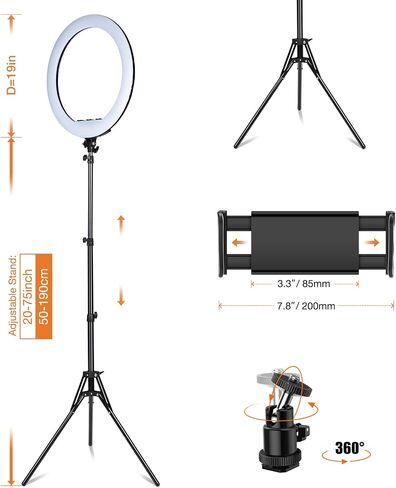 21inch Ring Light with Tripod and Phone Holder for Vlog, YouTube Video, 3000K-6000K Dimmable Bi-Color LED Light Ring for Makeup, Selfie, Camera - Control with Remote in Kuwait