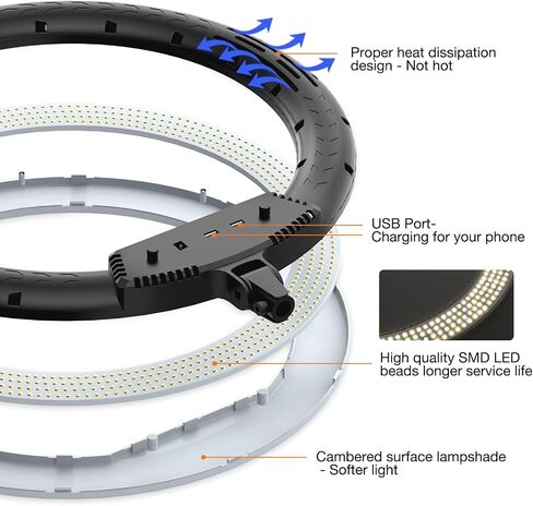 21inch Ring Light with Tripod and Phone Holder for Vlog, YouTube Video, 3000K-6000K Dimmable Bi-Color LED Light Ring for Makeup, Selfie, Camera - Control with Remote in Kuwait