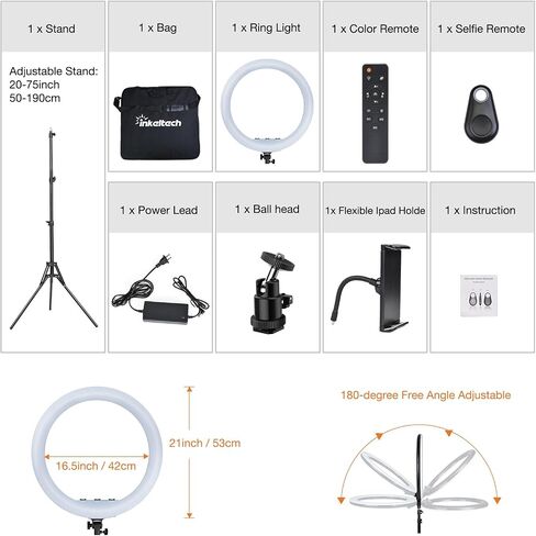 21inch Ring Light with Tripod and Phone Holder for Vlog, YouTube Video, 3000K-6000K Dimmable Bi-Color LED Light Ring for Makeup, Selfie, Camera - Control with Remote in Kuwait