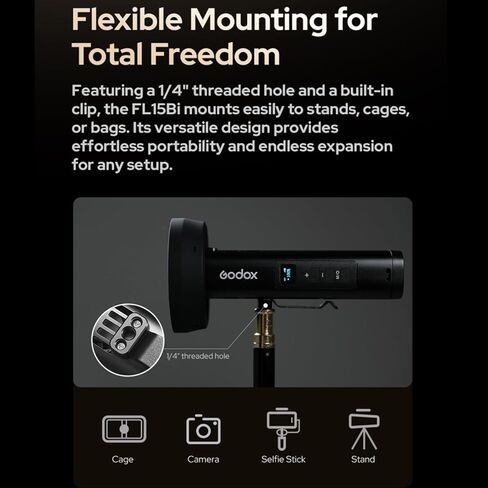 Godox FL15Bi Bi-Color LED Video Flash Light, Photography Flashlight | 11 FX Effects, IP54 Weather Resistant, 1/4" Threaded, Lightweight Handheld Fill Light Spotlight for Photo, Video w/Barndoor in Kuwait