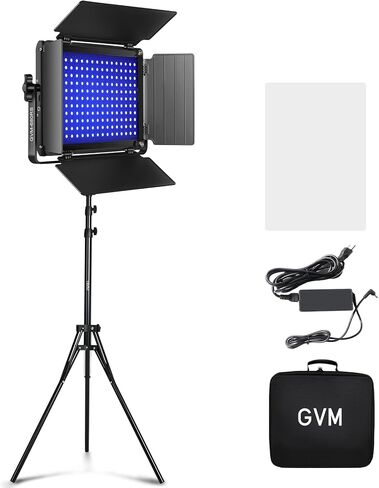 GVM Upgraded 680 RGB LED Video Light with Lightings Stand Kit, 50W Photography Lighting with Bluetooth Control, Studio Light with 18 Lighting Scenes, led Panel Lights for Video Recording, 8500lux/0.5m in Kuwait