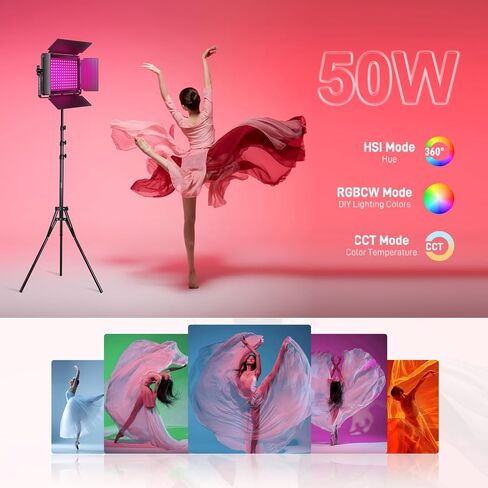 GVM Upgraded 680 RGB LED Video Light with Lightings Stand Kit, 50W Photography Lighting with Bluetooth Control, Studio Light with 18 Lighting Scenes, led Panel Lights for Video Recording, 8500lux/0.5m in Kuwait