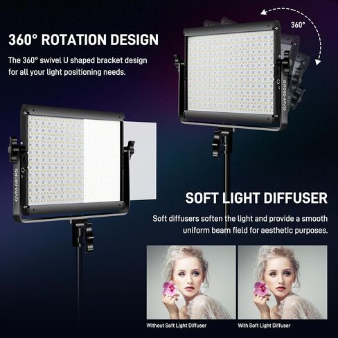 GVM Upgraded 680 RGB LED Video Light with Lightings Stand Kit, 50W Photography Lighting with Bluetooth Control, Studio Light with 18 Lighting Scenes, led Panel Lights for Video Recording, 8500lux/0.5m in Kuwait