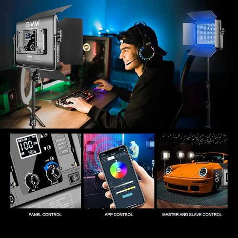 GVM Upgraded 680 RGB LED Video Light with Lightings Stand Kit, 50W Photography Lighting with Bluetooth Control, Studio Light with 18 Lighting Scenes, led Panel Lights for Video Recording, 8500lux/0.5m in Kuwait