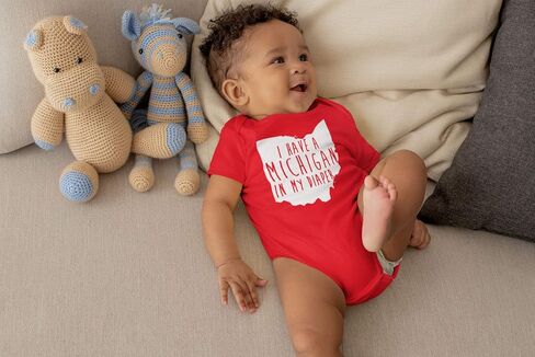Michigan In My Diaper Funny Onesie - 100% Cotton Ohio State Baby Clothes - Funny Gift - Made In The USA Red Newborn in Kuwait