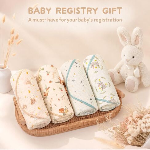 4-Layer Muslin Baby Blanket, 100% Cotton Bunny Print, 40"x40" | Machine Washable, Fade-Resistant Design, Softer After Every Wash in Kuwait