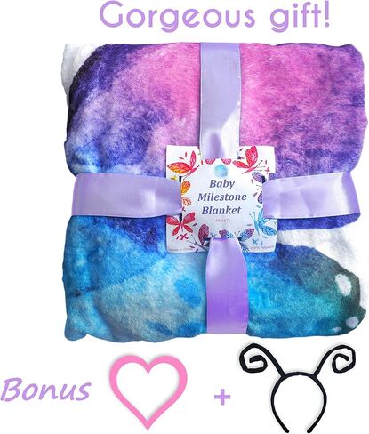 Evovee Baby Monthly Milestone Blanket Girl Boy Unisex Gender Neurtal Month Age Photo Photography Backdrop Newborn Props Nursery Decor Fleece Marker New Moms - Butterfly in Kuwait