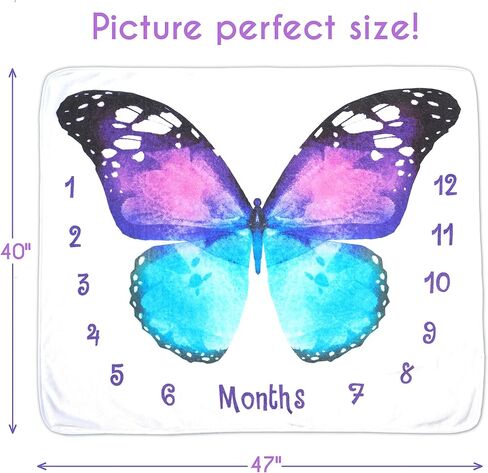 Evovee Baby Monthly Milestone Blanket Girl Boy Unisex Gender Neurtal Month Age Photo Photography Backdrop Newborn Props Nursery Decor Fleece Marker New Moms - Butterfly in Kuwait