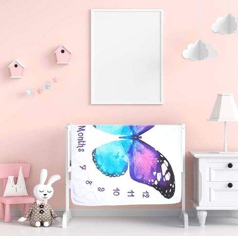 Evovee Baby Monthly Milestone Blanket Girl Boy Unisex Gender Neurtal Month Age Photo Photography Backdrop Newborn Props Nursery Decor Fleece Marker New Moms - Butterfly in Kuwait