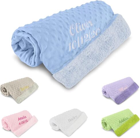 Personalized Newborn Swaddle Blanket with Name & Date - Gender Neutral Essentials for Newborn, Soft and Comfy Receiving Blanket, for New Parents - Blue, 40x27 (Blue) in Kuwait