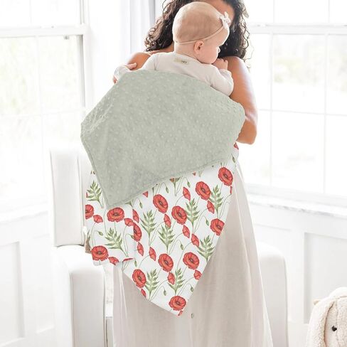 Red Floral Spring Baby Blanket for Girl Boy Soft Mink Dotted Backing Double Layer Swaddle Receiving Blanket Bed Throws for Newborn Toddler Crib Stroller 30x40 in Kuwait