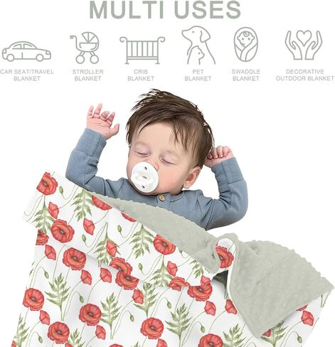 Red Floral Spring Baby Blanket for Girl Boy Soft Mink Dotted Backing Double Layer Swaddle Receiving Blanket Bed Throws for Newborn Toddler Crib Stroller 30x40 in Kuwait