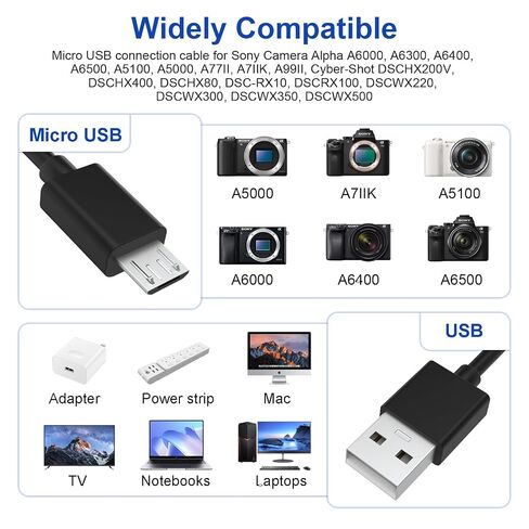 Camera Micro USB Cable Compatible with Sony Alpha A6000 A6300 A6400 A6500 A5100 A5000 A77II A7IIK A99II, Cyber-Shot DSC-HX200V DSC-HX400 DSC-HX80 DSC-RX10 DSC-RX100 DSCWX220 DSCWX350 Camera, 5ft in Kuwait