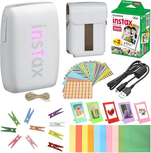 Bundle with Compatible Fuji Mini Link 3 Smartphone Printer Clay White + Fuji Film Value Pack 20 Sheets Accessories Bundle with Album + 5 Plastic Desk Frames + Paper & Sticker Frames (Clay White) in Kuwait