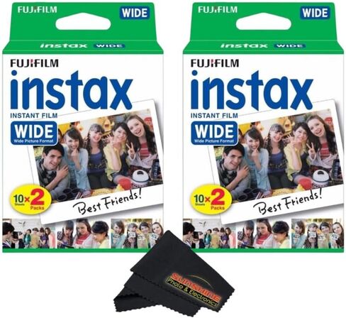 Fujifilm Instax Wide Instant Film Twin Pack with Sunshine Photo Microfiber Cloth... (5 Pack-100 Exposures) in Kuwait