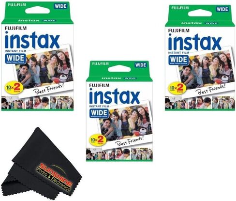 Fujifilm Instax Wide Instant Film Twin Pack with Sunshine Photo Microfiber Cloth... (5 Pack-100 Exposures) in Kuwait