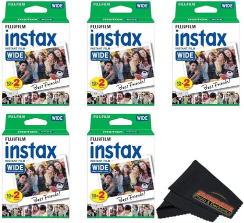 Fujifilm Instax Wide Instant Film Twin Pack with Sunshine Photo Microfiber Cloth... (5 Pack-100 Exposures) in Kuwait