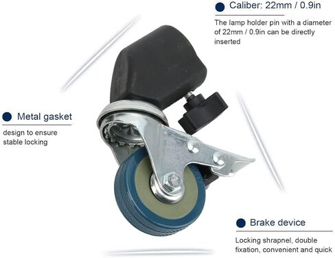 22mm Professional Swivel Caster Wheels Set, Universal Rotation with Brake Photography C Stand Rolling Wheels Kit for Studio Photo, 3 Packs in Kuwait