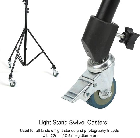 22mm Professional Swivel Caster Wheels Set, Universal Rotation with Brake Photography C Stand Rolling Wheels Kit for Studio Photo, 3 Packs in Kuwait