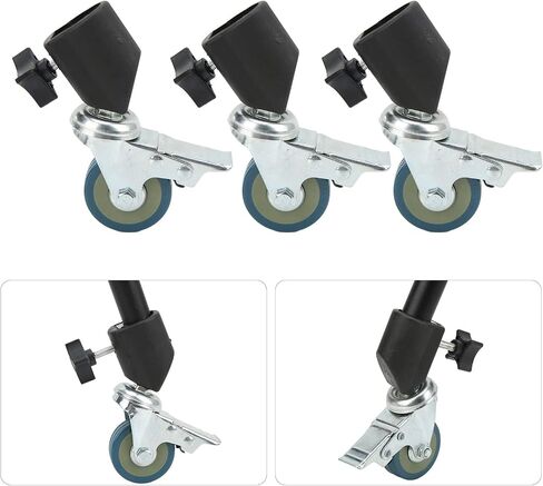 22mm Professional Swivel Caster Wheels Set, Universal Rotation with Brake Photography C Stand Rolling Wheels Kit for Studio Photo, 3 Packs in Kuwait