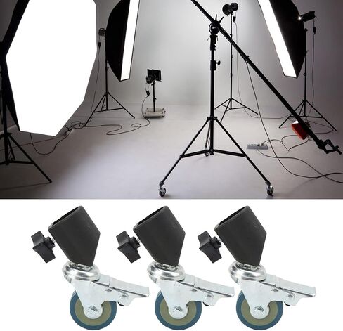22mm Professional Swivel Caster Wheels Set, Universal Rotation with Brake Photography C Stand Rolling Wheels Kit for Studio Photo, 3 Packs in Kuwait
