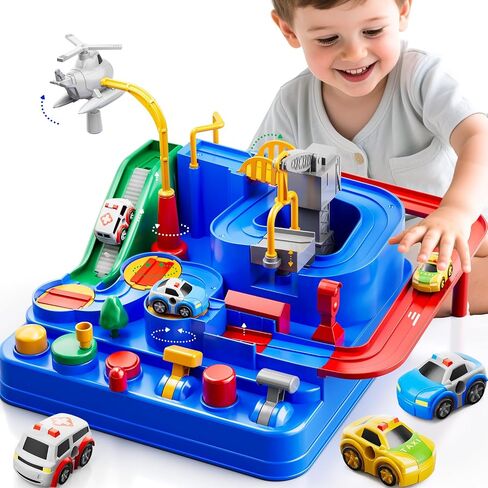Car Race Track for Kids Ages 3+, Kids Car Toys for 3 Year Old Boys | Race Track for Toddlers 3+, City with 3 Small Cars and Helicopter, Educational Birthday Gifts in Kuwait