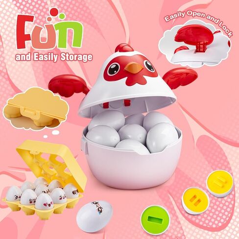 VROGTIK Easter Egg Matching Game, 24-Piece Easter Basket Stuffers for Kids, Color Shape Number Recognition Educational Toddler Toys, Chicken Storage Box Preschool Learning Toy for Boys Girls in Kuwait