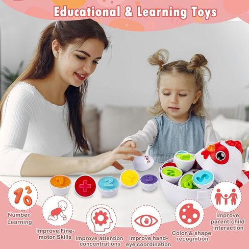 VROGTIK Easter Egg Matching Game, 24-Piece Easter Basket Stuffers for Kids, Color Shape Number Recognition Educational Toddler Toys, Chicken Storage Box Preschool Learning Toy for Boys Girls in Kuwait