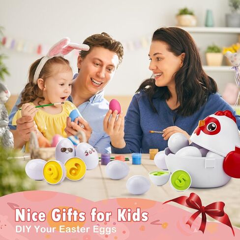VROGTIK Easter Egg Matching Game, 24-Piece Easter Basket Stuffers for Kids, Color Shape Number Recognition Educational Toddler Toys, Chicken Storage Box Preschool Learning Toy for Boys Girls in Kuwait