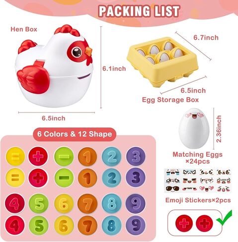 VROGTIK Easter Egg Matching Game, 24-Piece Easter Basket Stuffers for Kids, Color Shape Number Recognition Educational Toddler Toys, Chicken Storage Box Preschool Learning Toy for Boys Girls in Kuwait