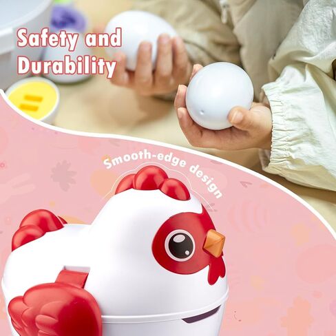 VROGTIK Easter Egg Matching Game, 24-Piece Easter Basket Stuffers for Kids, Color Shape Number Recognition Educational Toddler Toys, Chicken Storage Box Preschool Learning Toy for Boys Girls in Kuwait