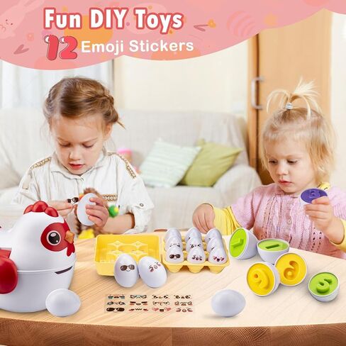 VROGTIK Easter Egg Matching Game, 24-Piece Easter Basket Stuffers for Kids, Color Shape Number Recognition Educational Toddler Toys, Chicken Storage Box Preschool Learning Toy for Boys Girls in Kuwait