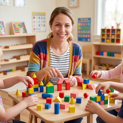 Deekin 70 Pcs Wood Geometric Solid Mini 3D Shape Wooden Building Block Bulk Montessori Stacking Toy Manipulatives Elementary Block for Preschool Learning Geometry Math Kindergarten Teaching Classroom in Kuwait