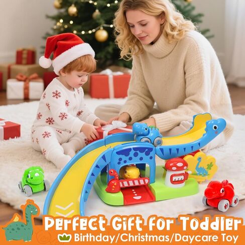 Toddler Toys for 1 2 Year Old Boy Gifts, Dinosaur Slide with 4 Dino Cars | Montessori Learning Toys for Baby 12-18 Months, Educational First Birthday Gifts for Kids, Girls, Push Track for Toddlers 1-3 in Kuwait