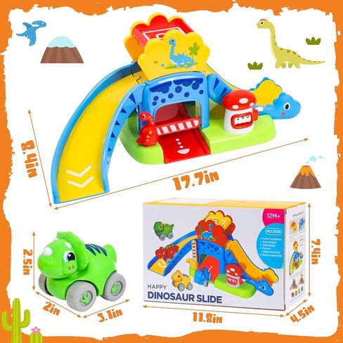 Toddler Toys for 1 2 Year Old Boy Gifts, Dinosaur Slide with 4 Dino Cars | Montessori Learning Toys for Baby 12-18 Months, Educational First Birthday Gifts for Kids, Girls, Push Track for Toddlers 1-3 in Kuwait