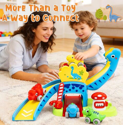 Toddler Toys for 1 2 Year Old Boy Gifts, Dinosaur Slide with 4 Dino Cars | Montessori Learning Toys for Baby 12-18 Months, Educational First Birthday Gifts for Kids, Girls, Push Track for Toddlers 1-3 in Kuwait