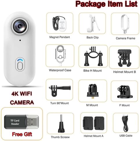 4K WiFi Mini Thumb Action Camera IPX7 Waterproof Portable Video Recorder Helmet Mount Vlogging Cam Support 128GB Storage in Kuwait