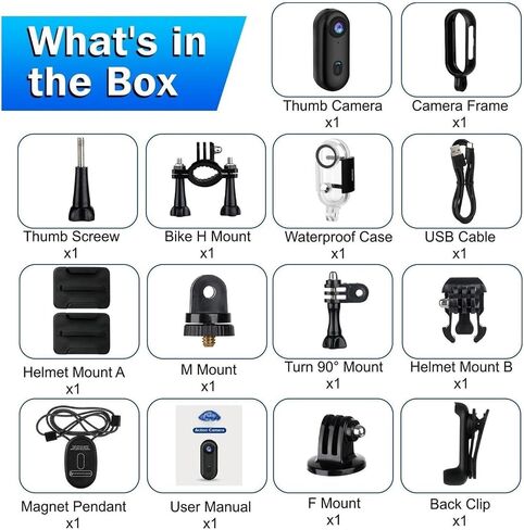 4K WiFi Mini Thumb Action Camera IPX7 Waterproof Portable Video Recorder Helmet Mount Vlogging Cam Support 128GB Storage in Kuwait