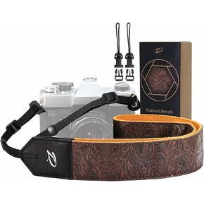 Padwa Lifestyle Camera Strap - 2" Full Grain Leather Ends Camera Straps for Photographers, Unique Vintage Cashmere and Soft Suede Fabric Padded Strap Quick Release fits All Cameras(Beige Coffee Check) in Saudi Arabia