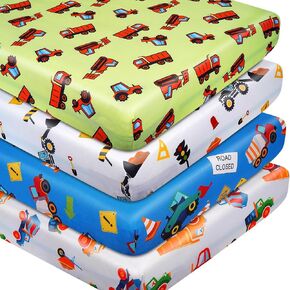 Crib Sheets Set of 4, Portable Soft Comfortable Crib Sheets, Novel Patterns Toddler Bed Sheets for Baby Girls Boys, 52''x28'' Standard Size Fitted Baby Crib Sheet Nursery Decor（Construction） in Saudi Arabia
